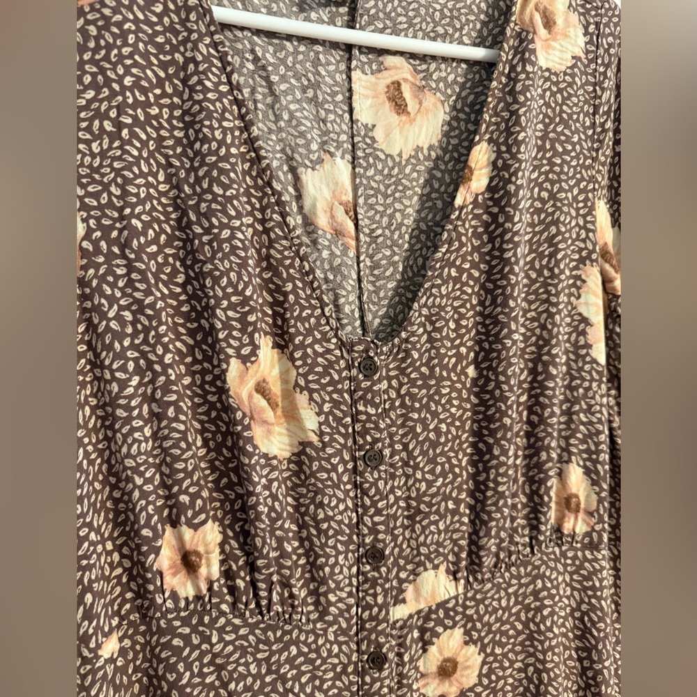 H&M Brown Floral Button-Front Midi Dress – Size 12 - Picture 2 of 8